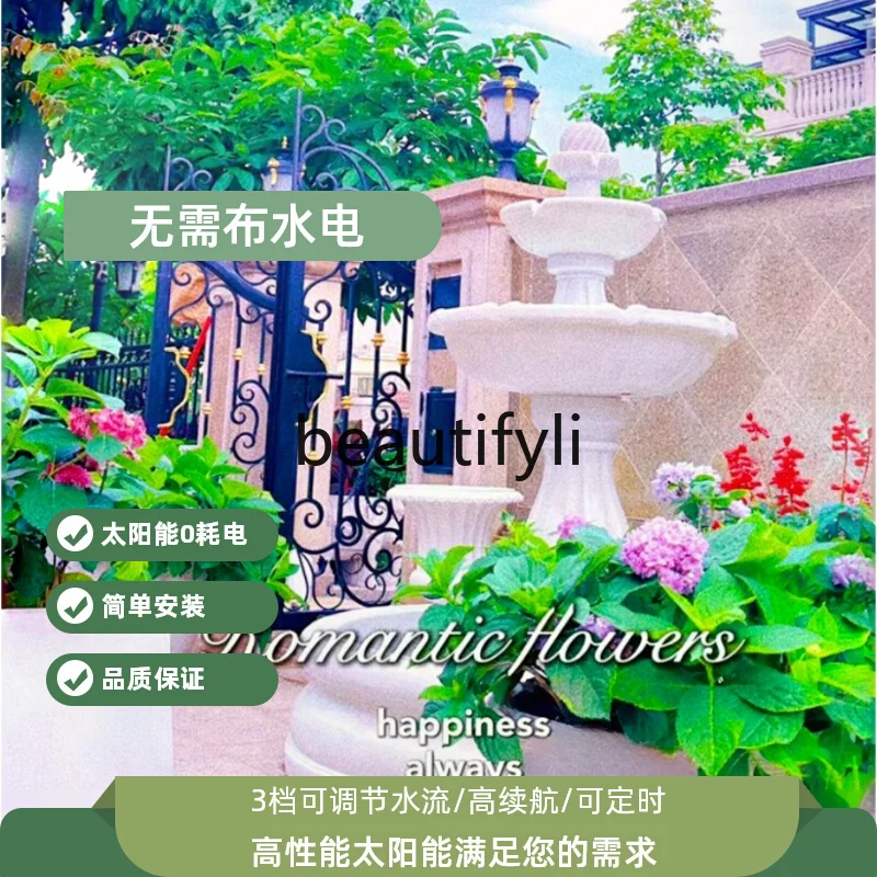 زخرفة نافورة المياه الشمسية الكبيرة، فناء خارجي أوروبي، حوض سباحة متمنيا تعميم المياه فنغ شوي #3