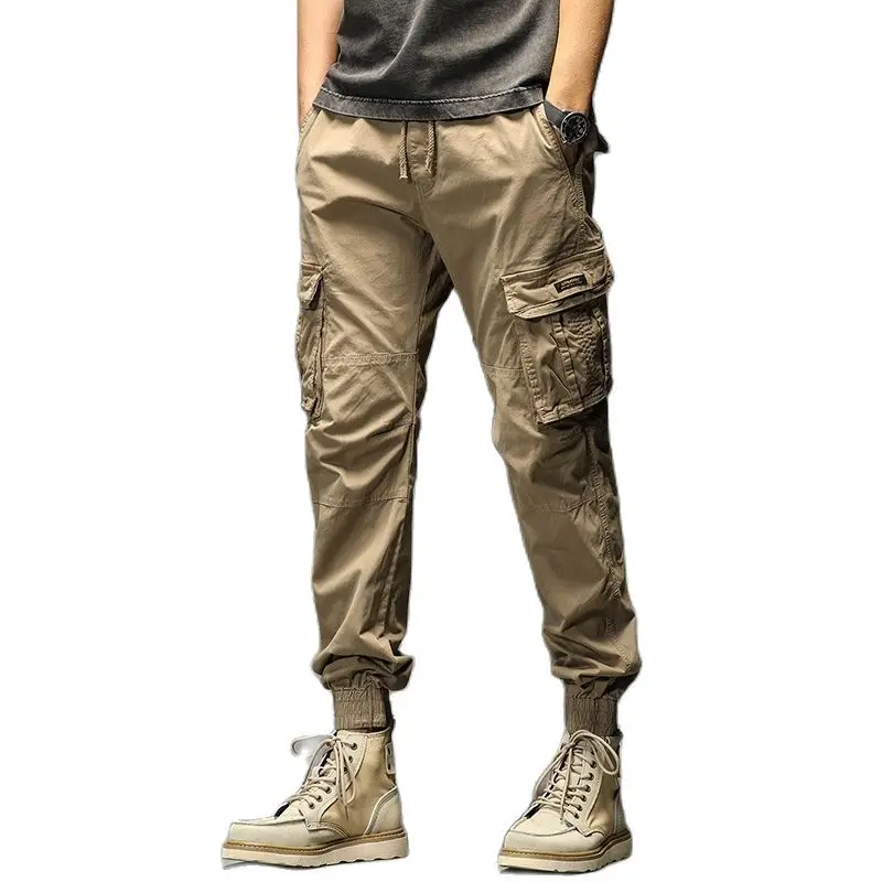 2023 New Cotton Multi-Pockets Cargo Pants Men\'s Slim Fit Joggers Streetwear Casual Trousers Elastic Waist Quality Pantalones