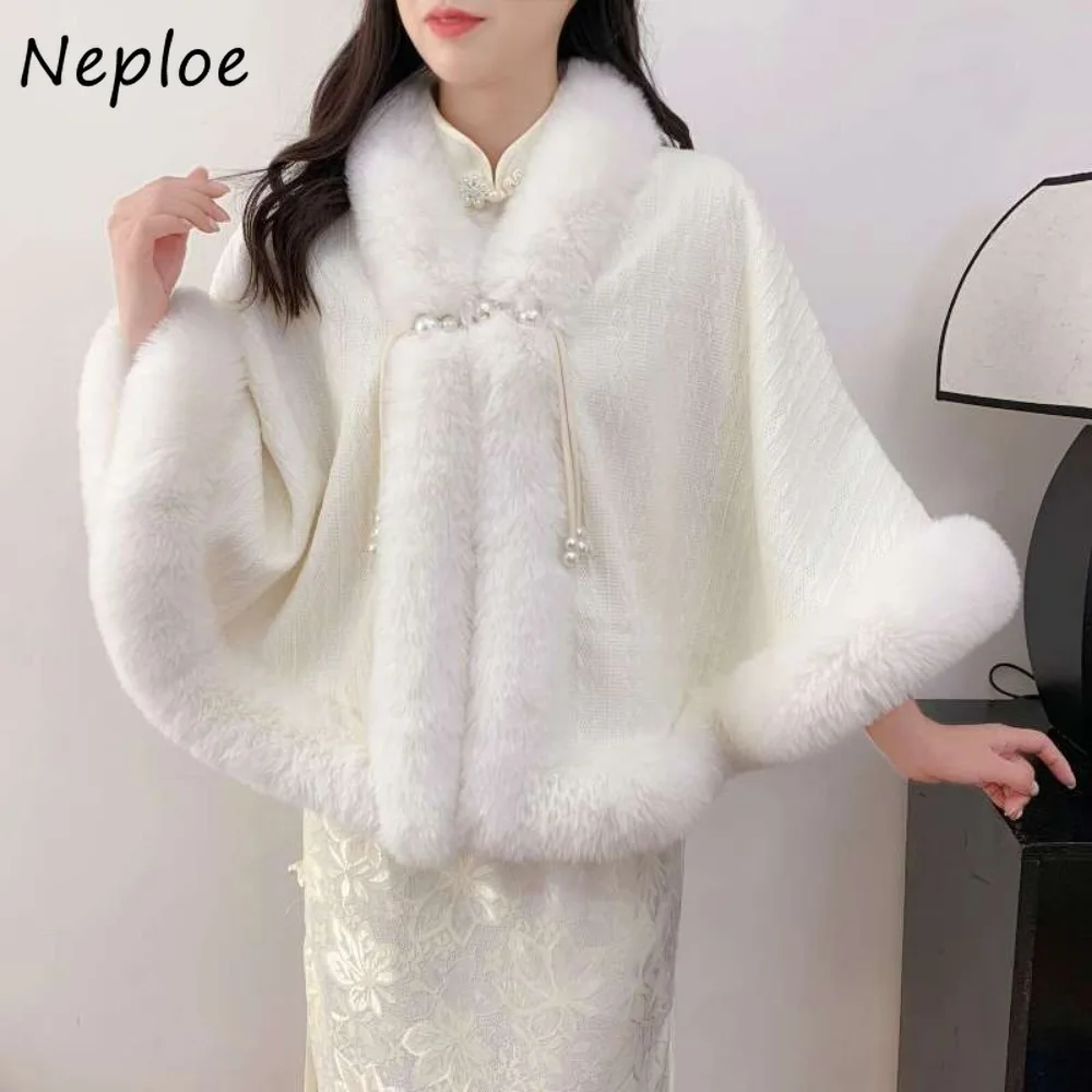 

Neploe Elegant Cape Shawl Short Solid Coats New Chinese Style Warm Thicked All-match Tops French Advanced High Street Outwears
