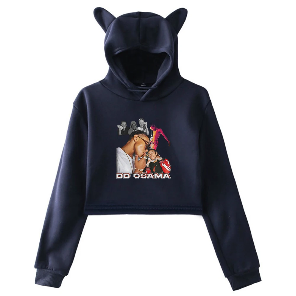 DD Osama Tour Hip Hop rapero Vintage Pullover Cat Ears Hoodie, sudaderas de manga larga, Top corto, ropa para mujer