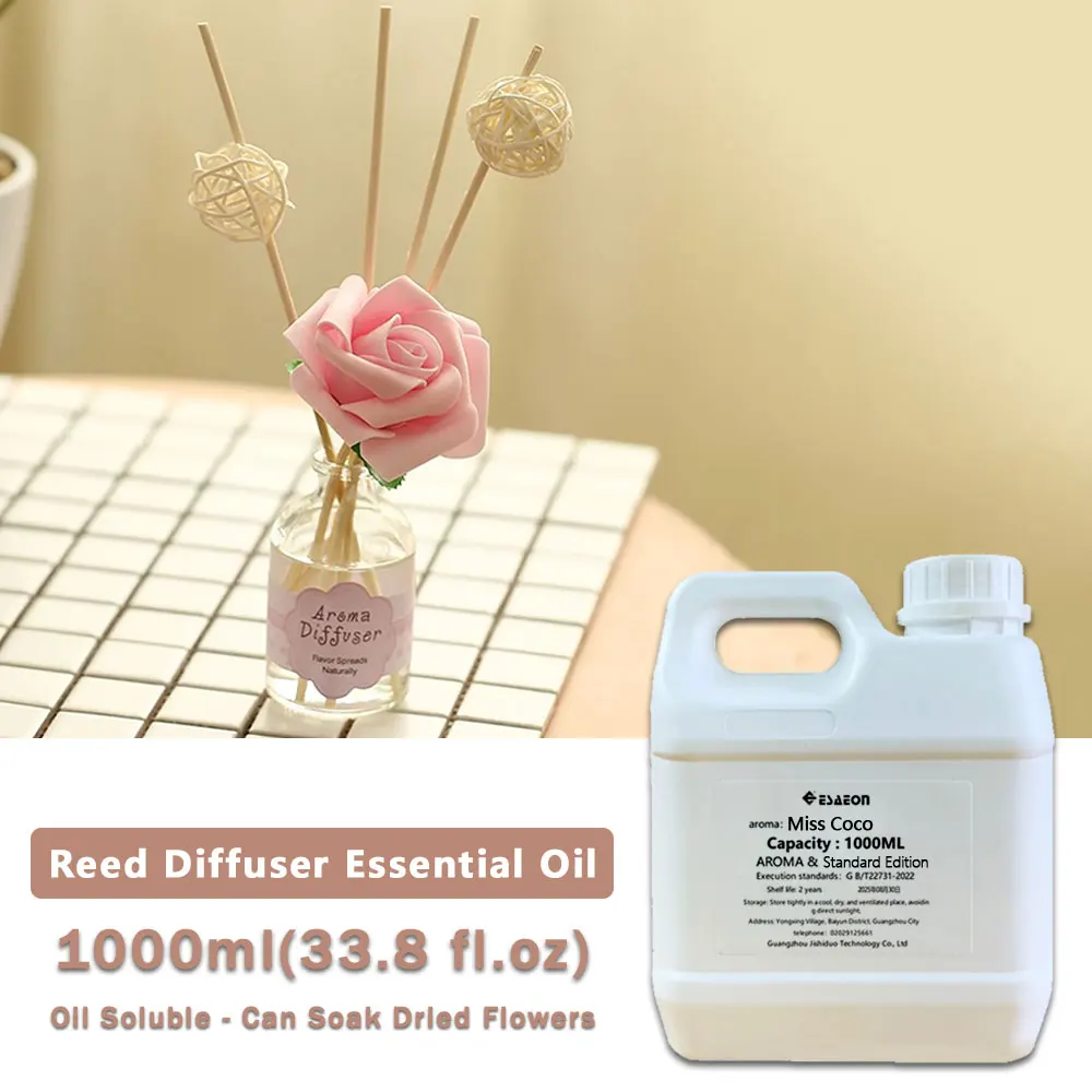 ESAEON 1000ml (33.8 fl.oz) Miss Coco/Ice Age Essential Oils - For Reed Diffuser & Fireless Aromatherapy, Rattan Diffuser Essence