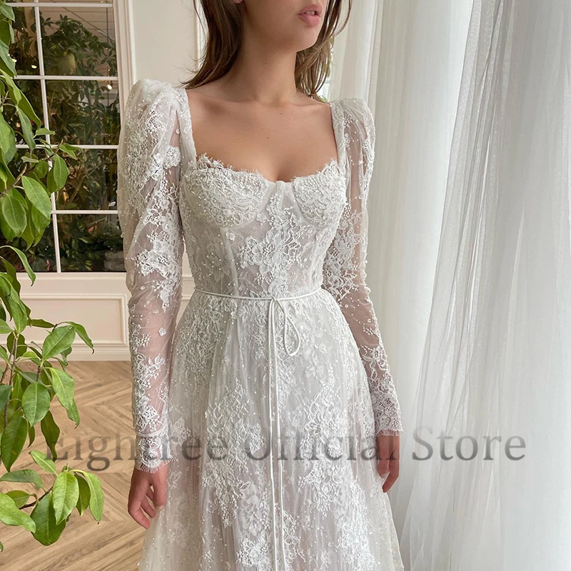 Eightree Elegant Mermaid Wedding Dresses Boho Beach Long Sleeve Lace Beading Bridal Dress White Evening Prom Gowns Customized