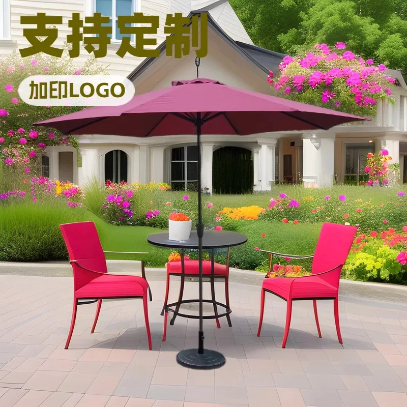 Terrace garden courtyard umbrella umbrella hand-cranked middle column beach parasol custom LOGO sun umbrella waterproof