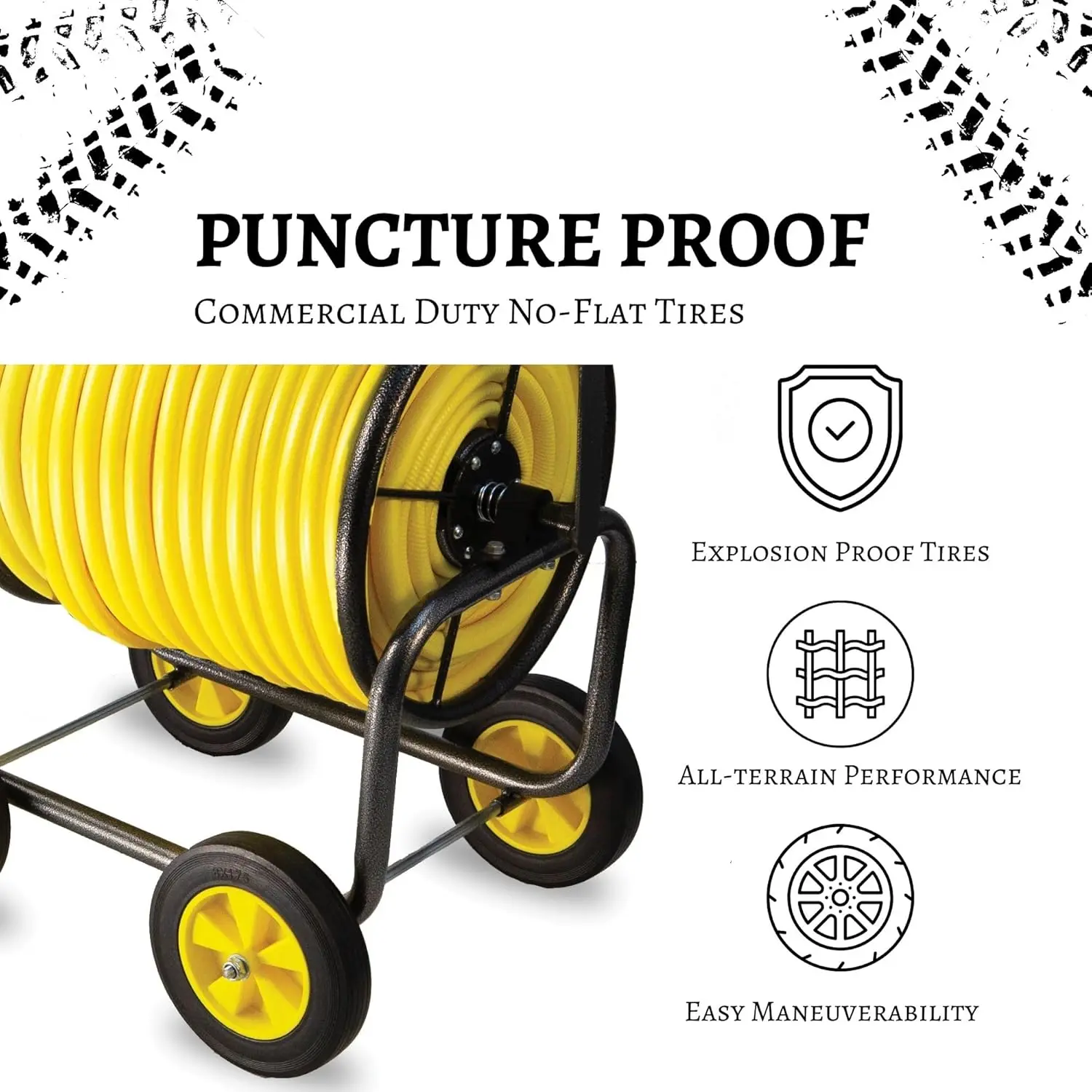 ガーデンホースリールカート、頑丈なスチール製リール（ホイール付き）、屋外、裏庭、芝生用のガーデンホースホルダー、移動式ガーデンカート