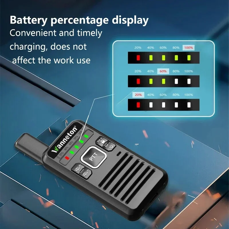 Ultradünnes Mini-Walkie-Talkie, Frequenzreduzierung mit einem Klick, UHF: 400–48 MHz, 16 lange Akkulaufzeit, Typ C, für Restaurants und Hotels