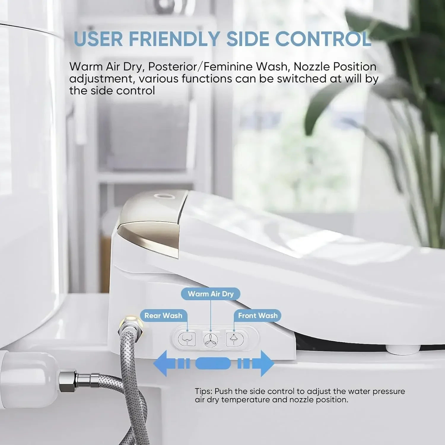 LEIVI dudukan Toilet Bidet cerdas, dengan Remote nirkabel dan Panel samping, beberapa mode semprot, kursi panas dapat disetel, air hangat