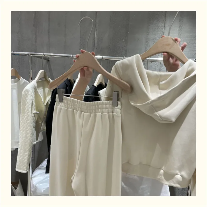 Sporty Style Women 3pcs Long Pants Sets Letter Appliques Camisole+Solid Hooded Short Coat+Elastic Waist Ankle Length Trouser