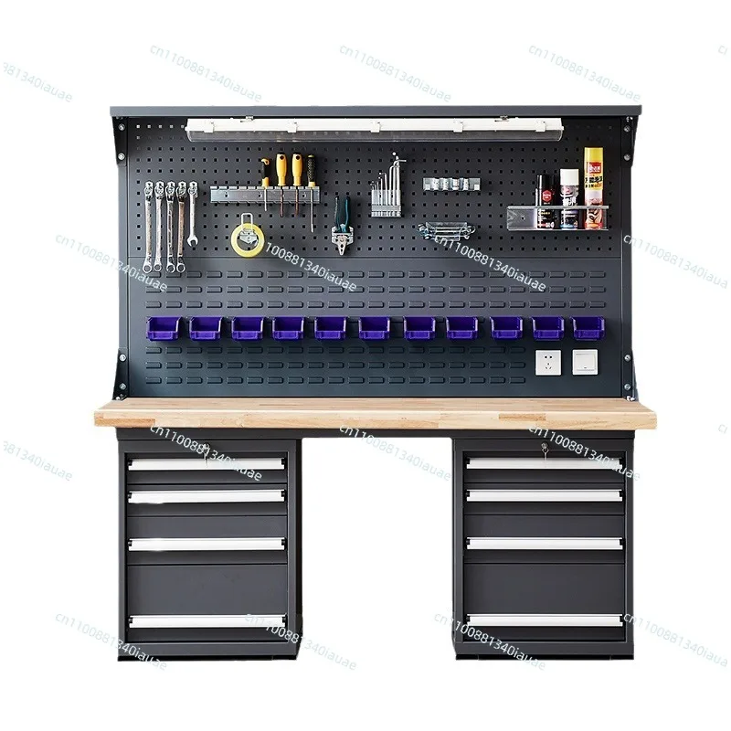 

Усиленный рабочий стол из массива дерева и стали для мастерской с выдвижным ящиком и консолью