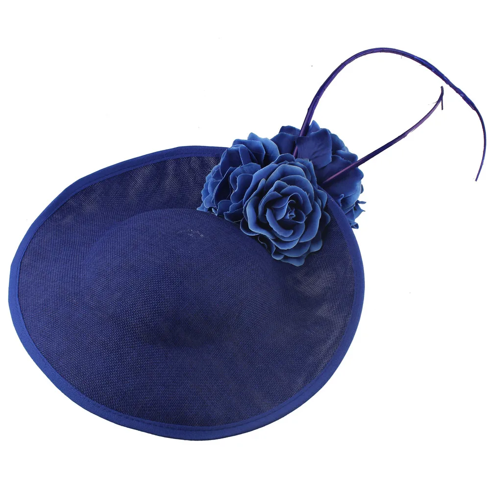 Královský modrá kentucky velký fascinators formální událost fedora core svatební vlasy koktejlové církev klobouky elegantní ženy bájit kvést headwear