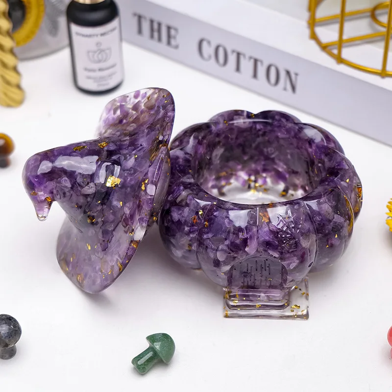 1PC Natural Crystal Amethyst Gravel Gumming Resin Pumpkin Skull Hallowmas Decorative Gift Desktop Storage Household Supplies