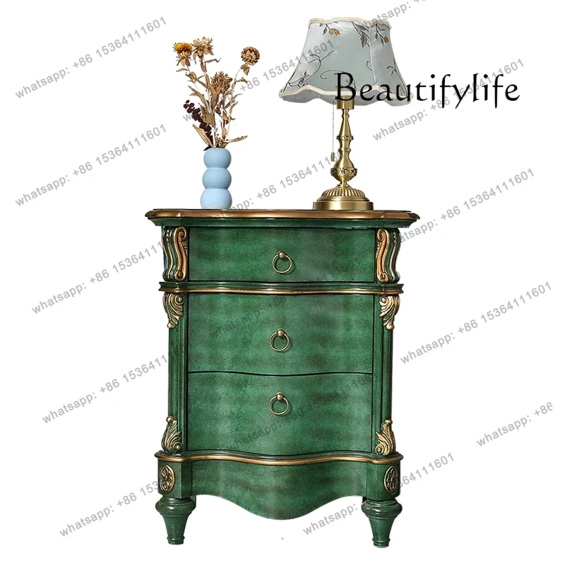 

American country bedside table European solid wood bedroom side cabinet storage large capacity locker decoration