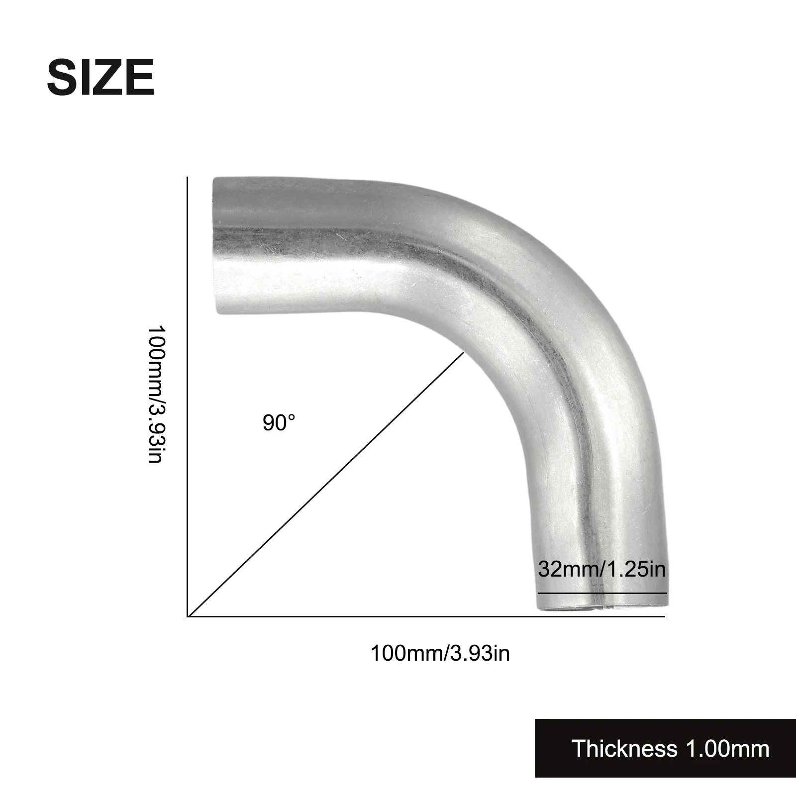 32/38/51 mm Auspuffkrümmer, Edelstahl, dünnes Rohr, Auspuffrohr, Winkelstück, 90 Grad, Ersatzteil, Heimwerker-Hardware