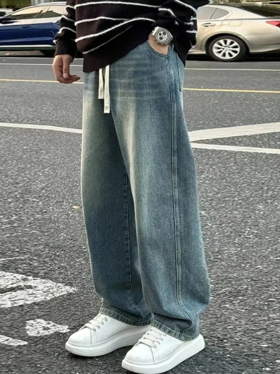 

Мужские джинсы в стиле ретро в американском стиле High Street, свободные повседневные брюки с прямыми штанинами на подкладке, осень-зима, модный тренд