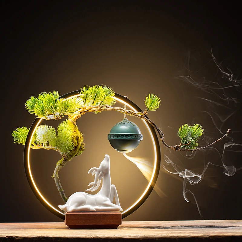 Ceramic Deer Backflow Burner With Hollow Design, Chinese Style Incense Zen Decor For Home, Living Room, Entryway, Office