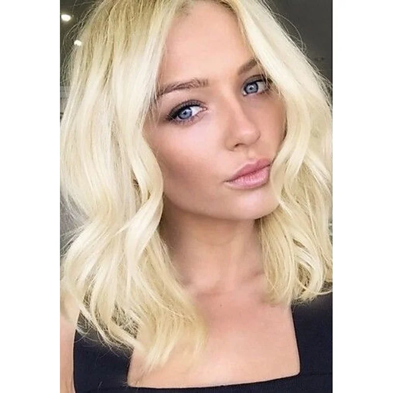 Short Blonde Wavy Wigs Lace Front Wigs Glueless Synthetic Hair Shoulder Length