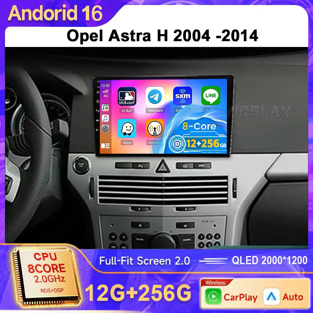 Android 16 QLED Screen Carplay 4G GPS Car Radio For Opel Astra H/Zafira B 2004 -2014 Wifi Car Multimedia Video Player Navigation