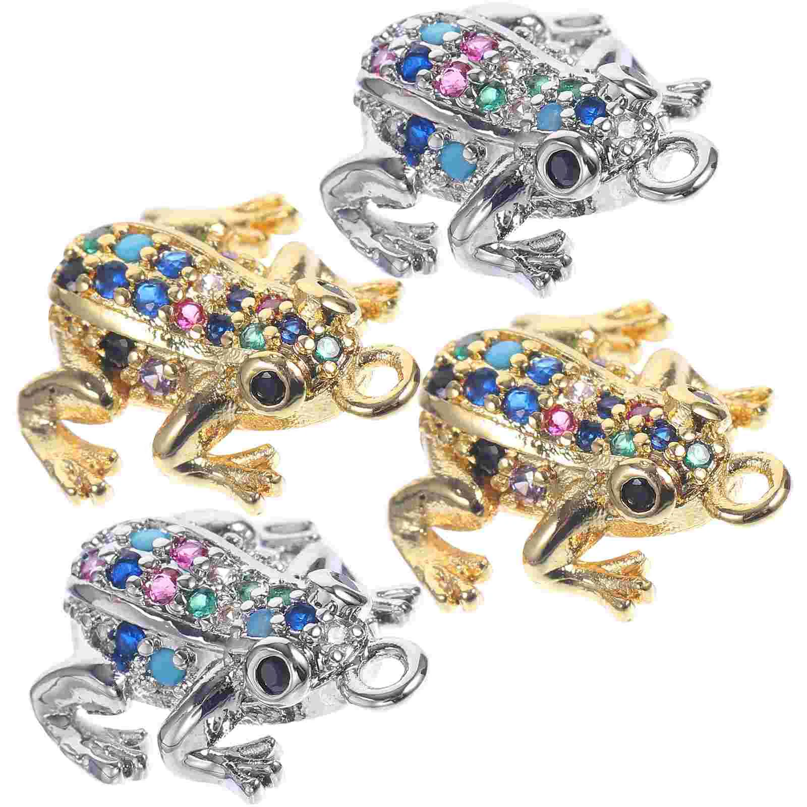 4 Pcs Fancy Color Diamond Frog Pendant Animal Charms for Bracelet Making DIY Jewelry Accessories Mini Metal Miniature