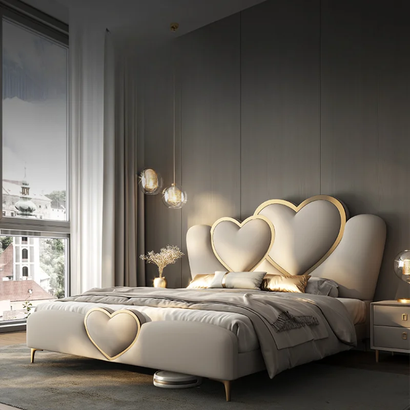 Heart-shaped Love Bed Frame Wooden Queen Size Luxury Girls Couple Italian Bed Frame Marriage Designer Nordic Cama Home Furniture