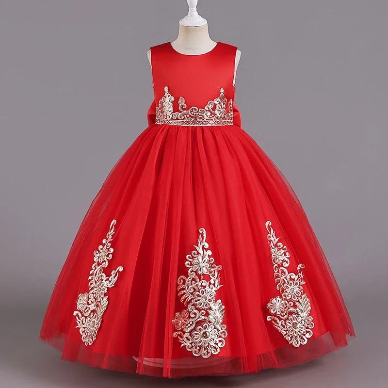 Girl's Dress Skirt Long Sleeveless Princess skirt white dinner dress Sweet Evening dress net gauze pommel skirt C520