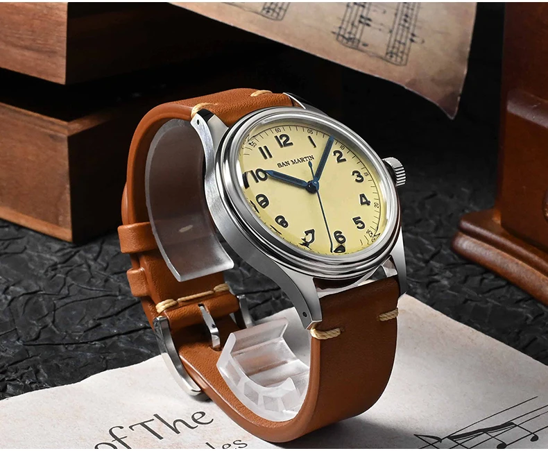 

San Martin Мужские автоматические часы 38,8 мм Пилот Механические наручные часы 10 АТМ Водонепроницаемые NH35 Сапфировое зеркало