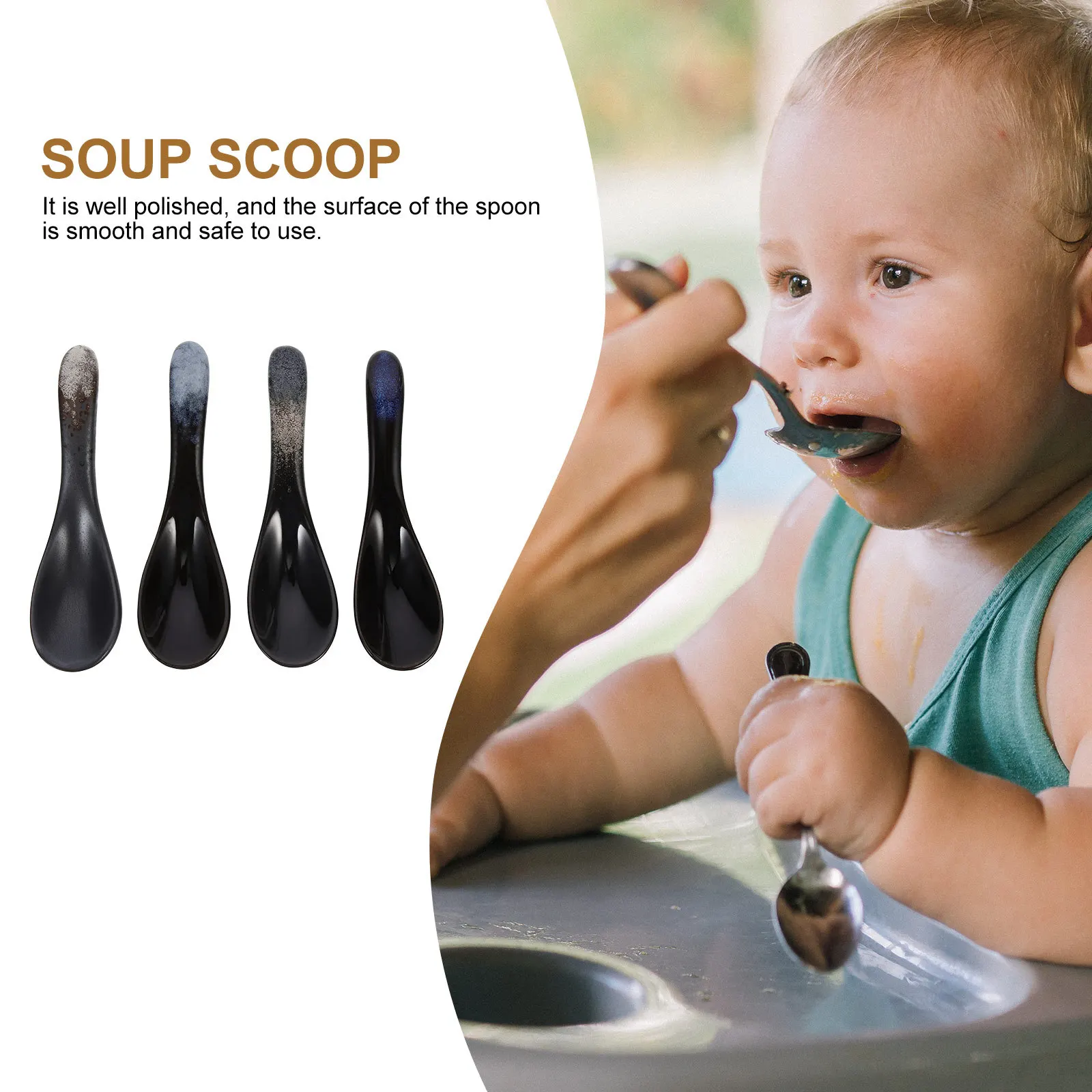 

4 шт. керамическая ложка для супа, материал премиум-класса, безопасная ручка, нежный дизайн, ложка для еды для пикника, путешествий, суповые ложки