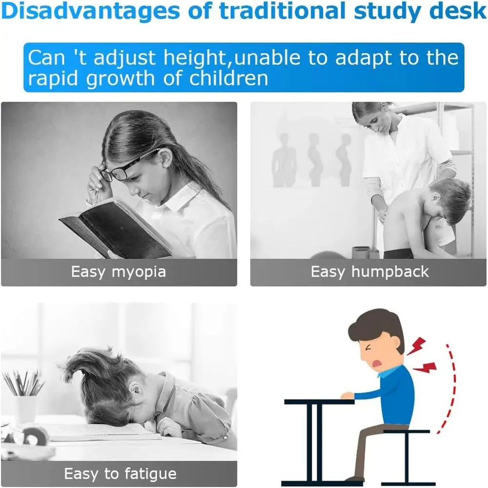 Adjustable Height Kids Study Desk with Storage and Tilted Art Table, Blue