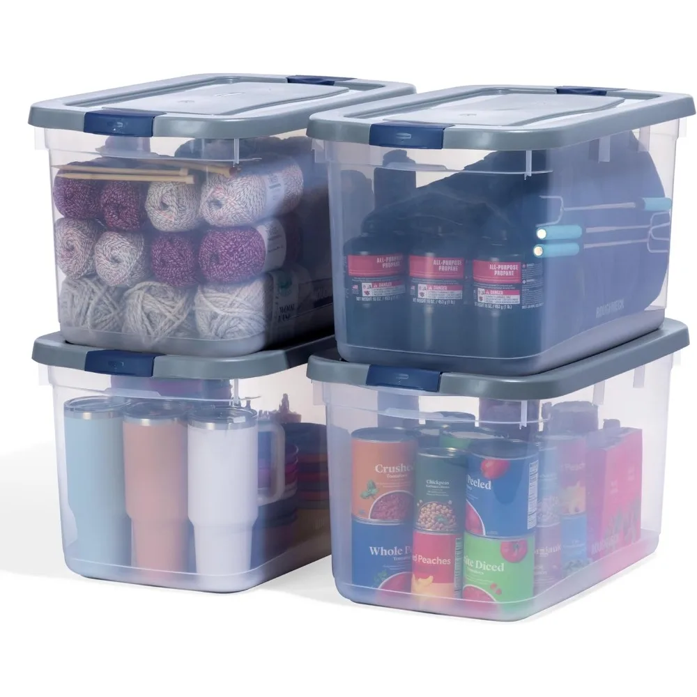 

Roughneck Clear 66 Qt/16.5 Gal Storage Containers, Pack of 4 with Latching Grey Lids, Visible Base
