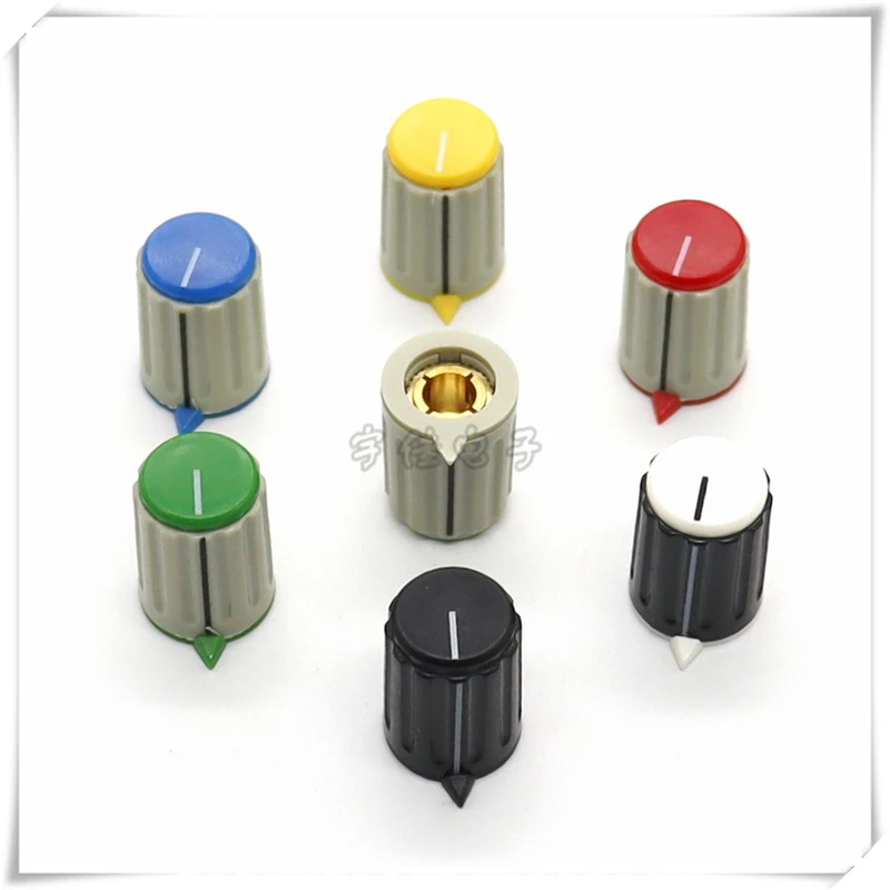 2PCS KN15-Y-6.0 2 Color knob, Triangular Arrow Indicating knob, Potentiometer governor, Copper Core Round Hole 6MM