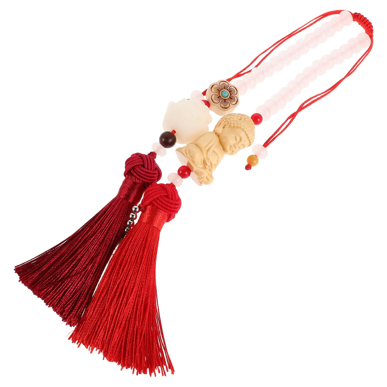 

Lotus Hanging Car Charm Bamboo Bead Buddha Pendant Decorative Rear View Mirror Ornament Automotive Interior Accessories