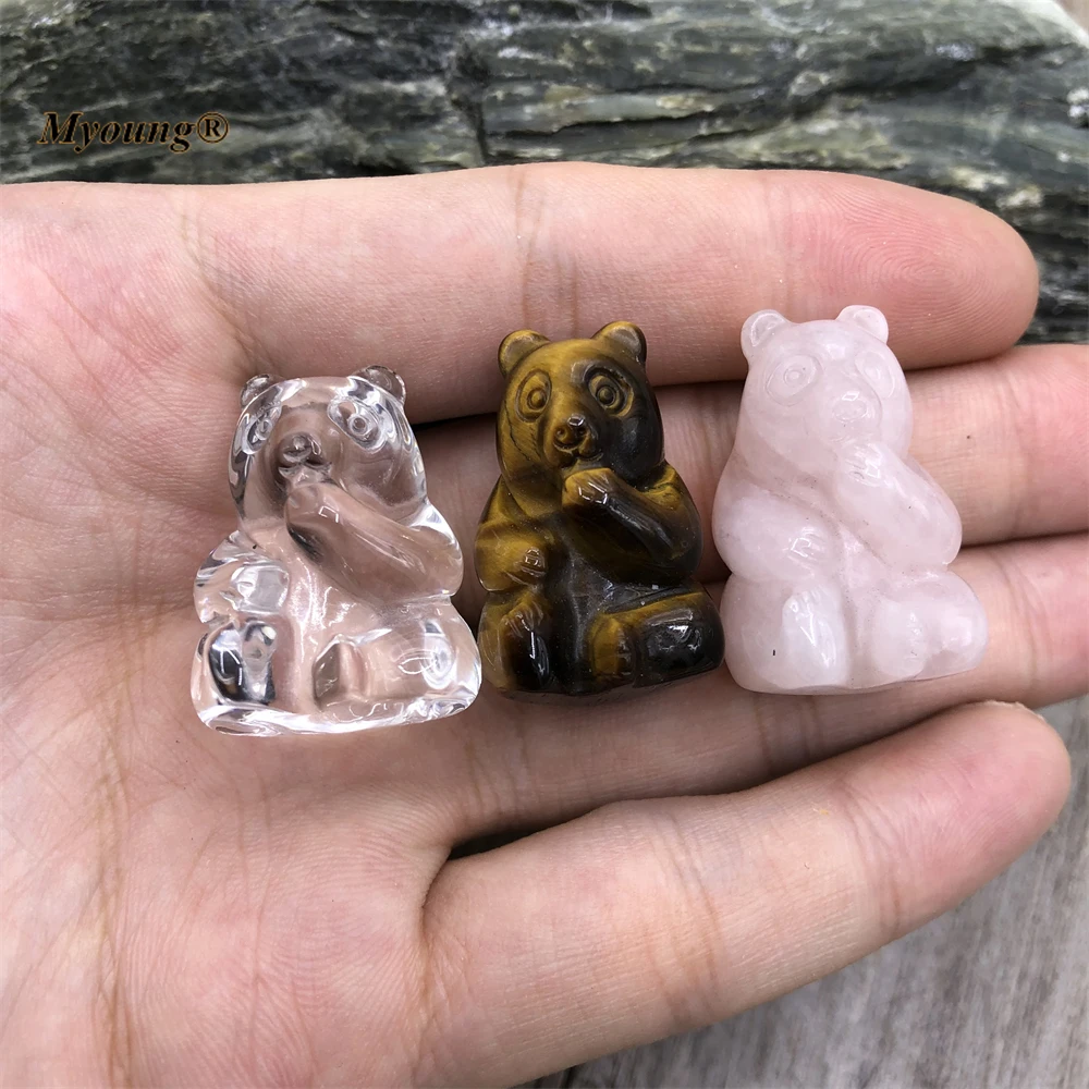 

10PCS Natural Stone Carved Tiger Eye Cute Bear Rose QuartzS Crystal Craft Figurine Pendants Animal Statue MY220603