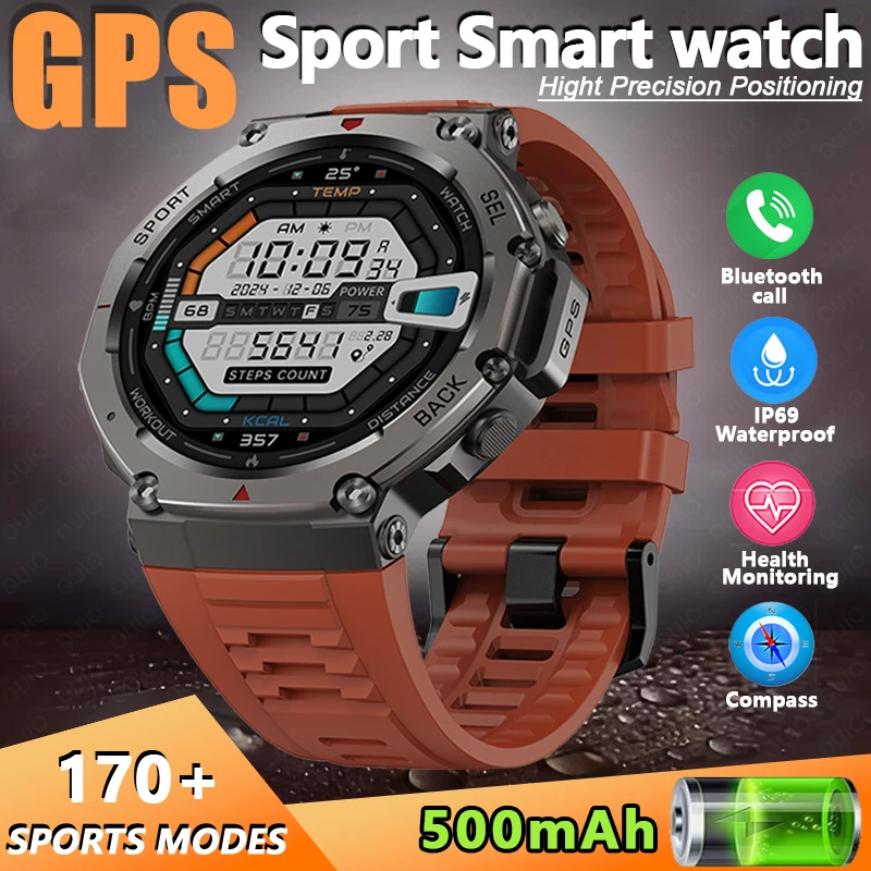 NEW SMART WATCH DM58 WATER-RESISTANT TO 5ATM WITH GLOBAL POSITIONING AND HEALTH CONTROL, A COMPASS AND OVER 170 LARGE SPORTS AND BATTERY 500 MILLIMETER FOR MEN