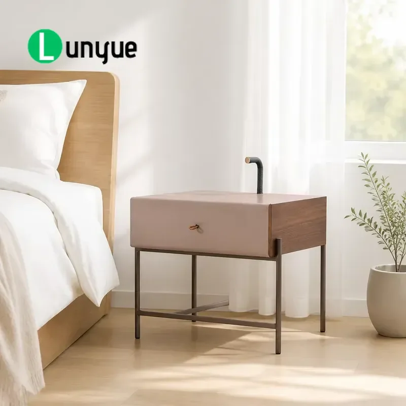 Modern Minimalist Bedside Table Natural Walnut Veneer Luxury Nightstand for Bedroom Furniture Storage Side Table Home Decor