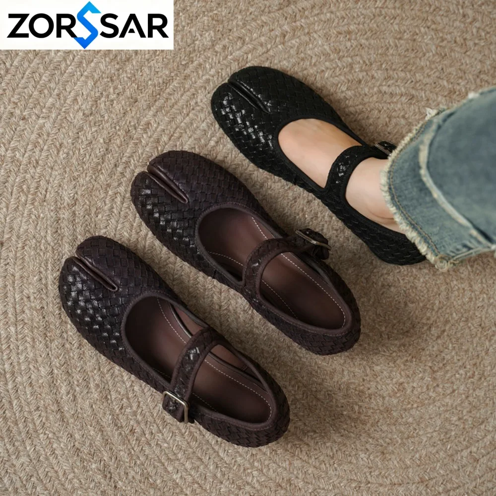 Spring Summer Microfiber Leather Split Toe Women Pumps Fashion Pleated Designer Low Heeled Tabi Soft Soles Loafers Casual Shoes