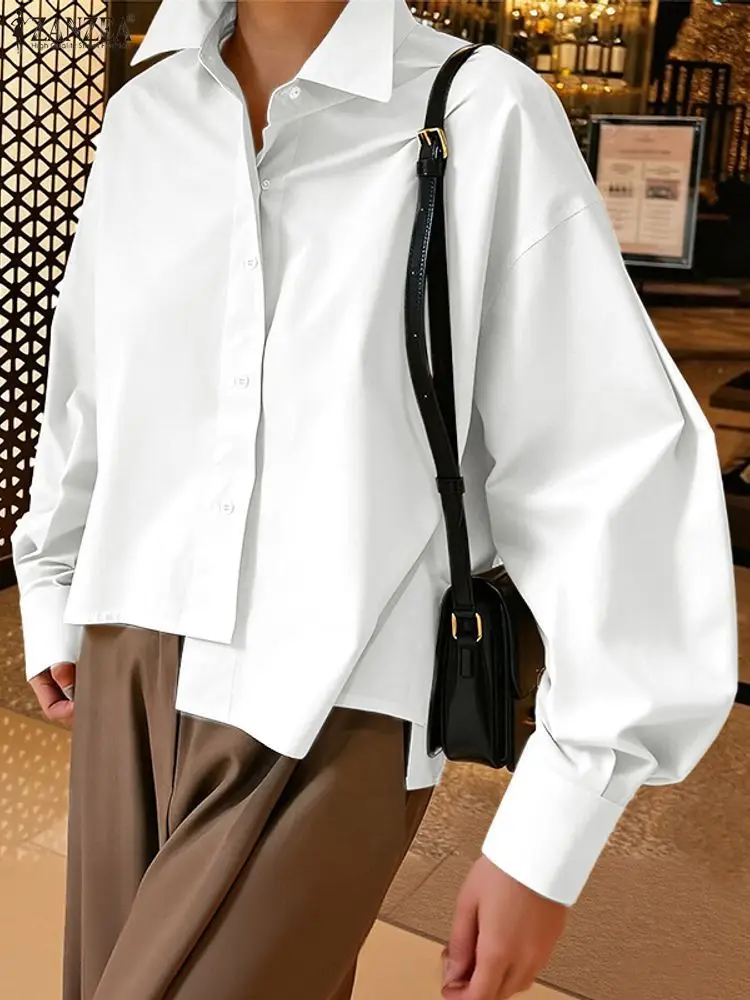 

ZANZEA Fashion Tops Women Asymmetrical Shirt 2025 Autumn Long Sleeve Buttons Solid Blusas Femme Casual Elegant Office Blouse