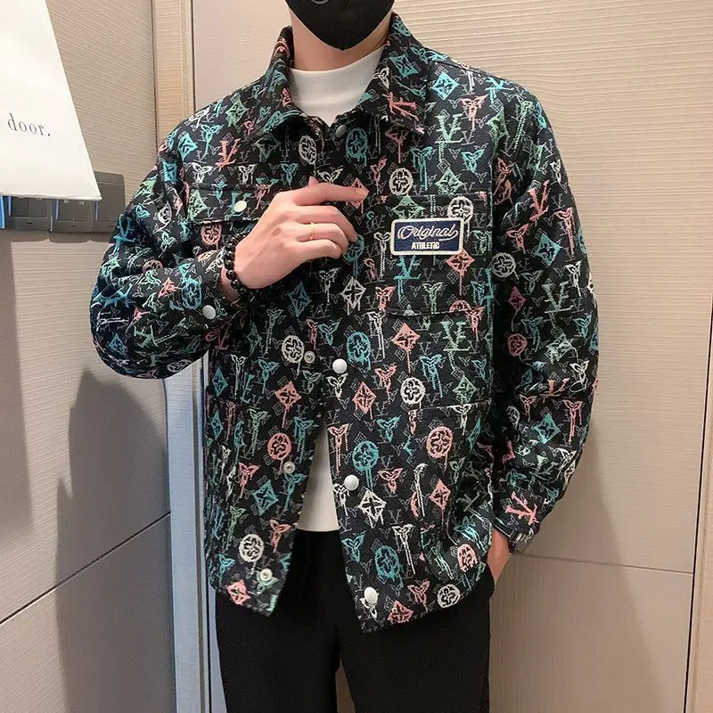 Men's Jacket Autumn New Korean Yarn-dyed Jacquard Ethnic Style Loose Casual Top Jacket