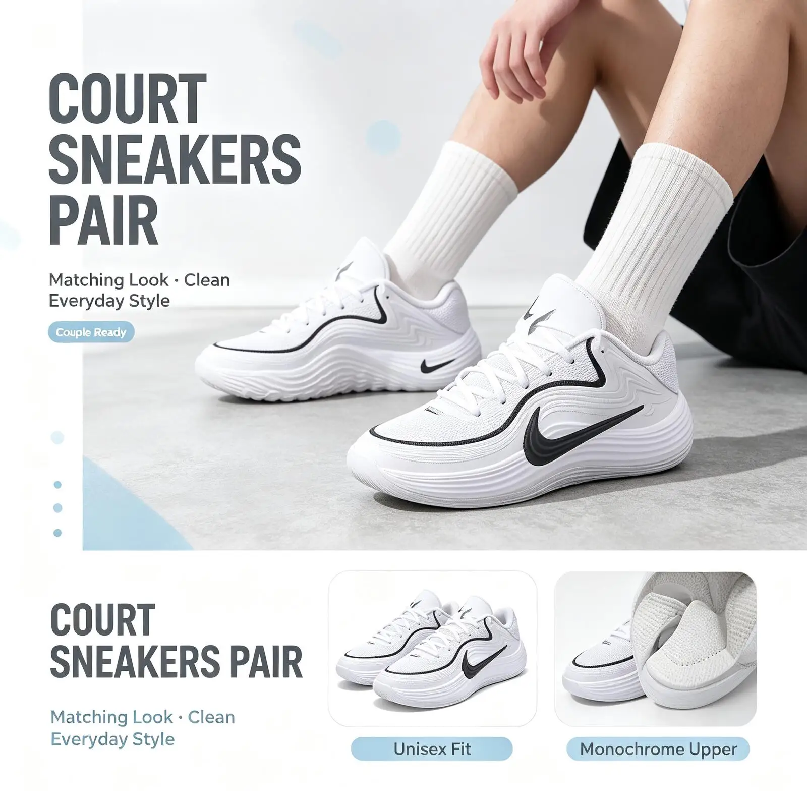 New Nike Brandname White Court Sneakers Clean Low-Top Sports Shoes Smooth Upper Cushioned Sole Non-Slip Casual Walking Sneakers