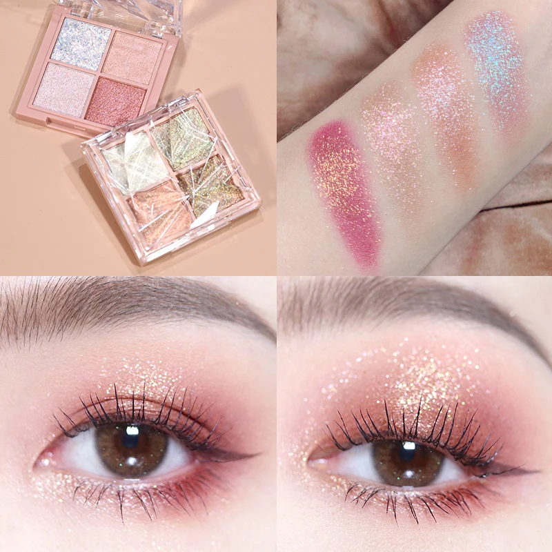 HOJO 4 in 1 Diamond Sequins Eye Shadow Palette Makeup Eye Shadow Tray Waterproof Durable Eye Cosmetics TSLM1