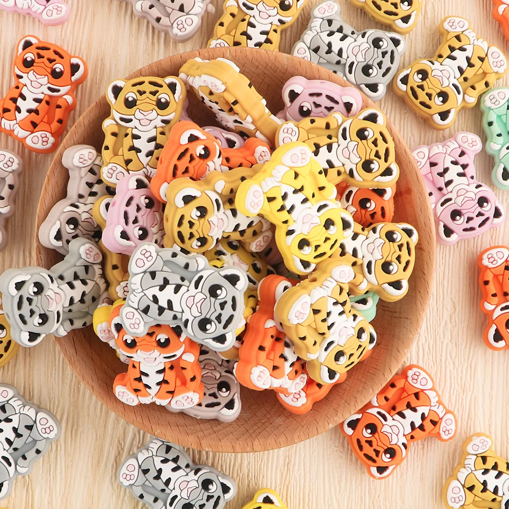 5Pcs Silicone Beads Cat/Tiger/Snake Animal Focus Bead DIY Accessories For Pens Bracelet Necklace Keychain Making