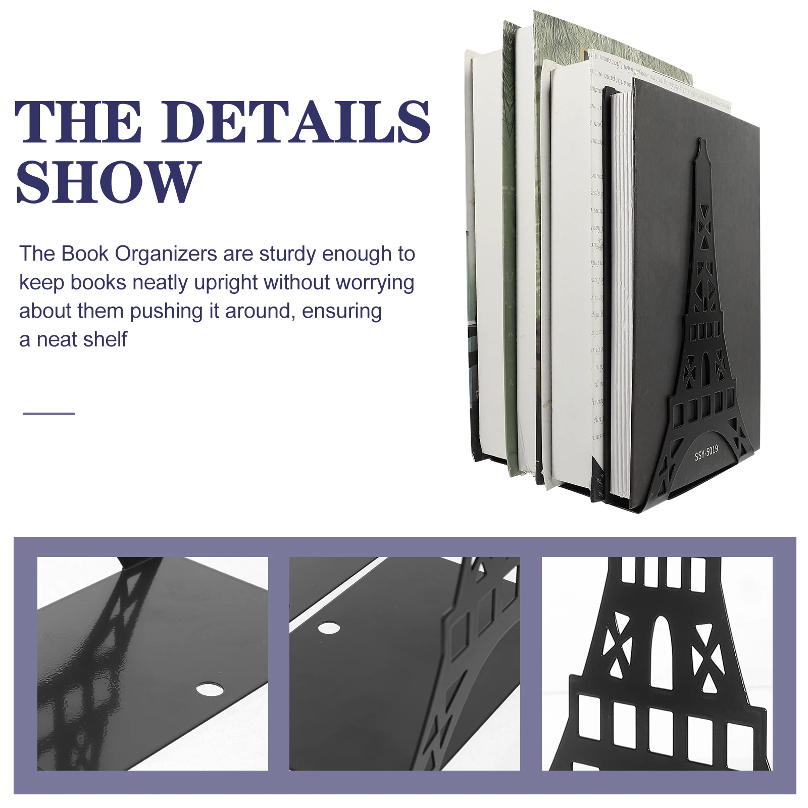 

2Pcs Metal Book Organizers Crafted Bookends for Desk Sturdy Book Holders Reading Stand for Office Home School Decoration