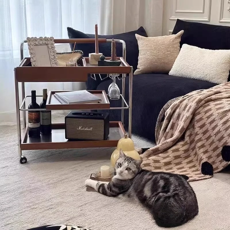 Living room cabinet ash wood coffee table side trolley corner a few small solid edge mobile sofa retro