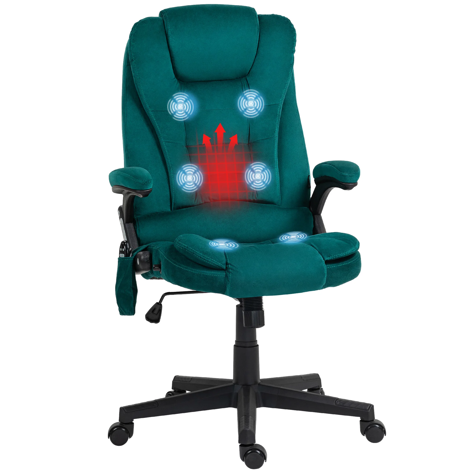 6 Point Executive Office Chair with Heat, Velvet High Back Vibrating Massage Office Chair, Dark Green