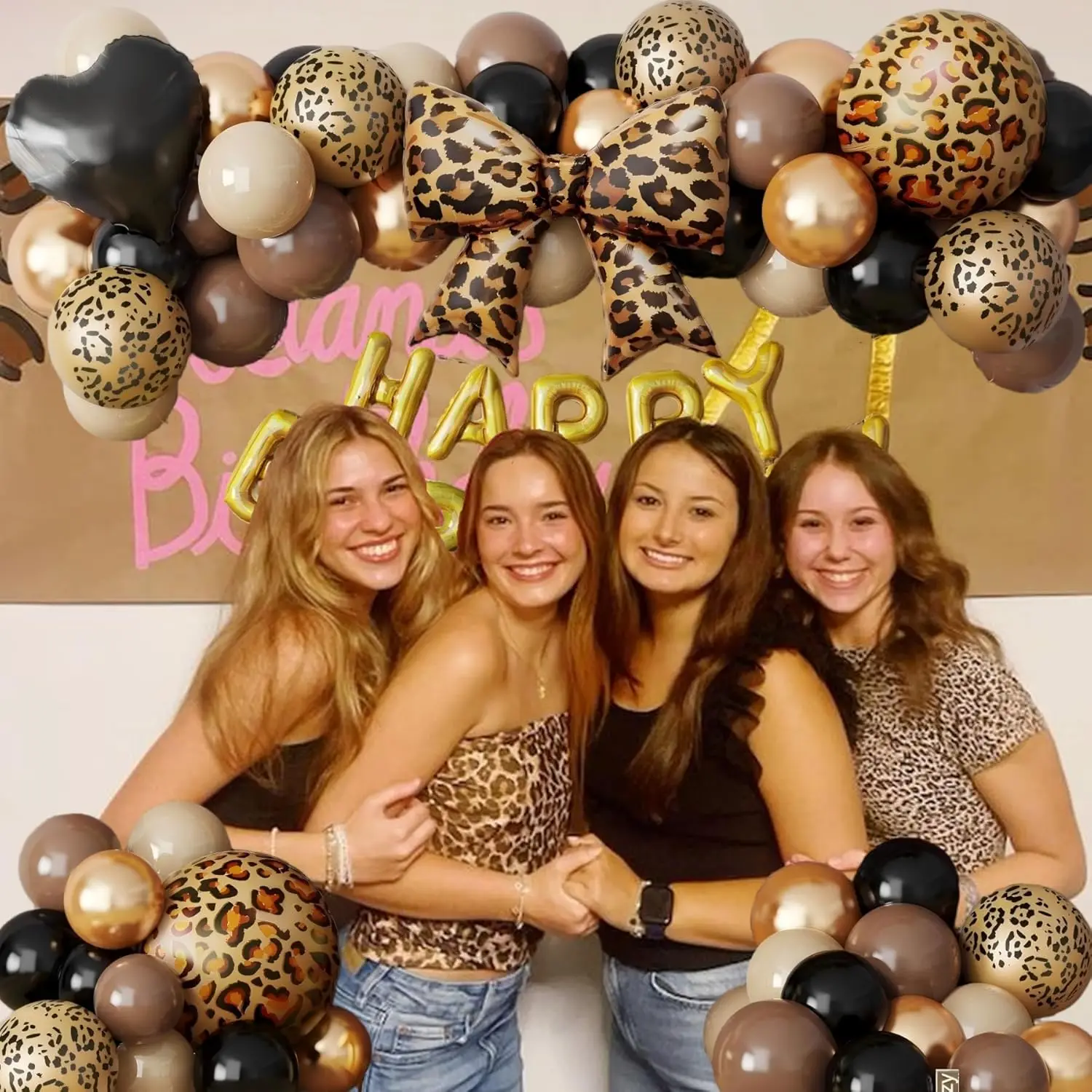 Leopard Print Balloon Garland Kit with Bow & Happy Birthday Banner for Wild One Party Decoration Theme Party Balloon Decoration view 3