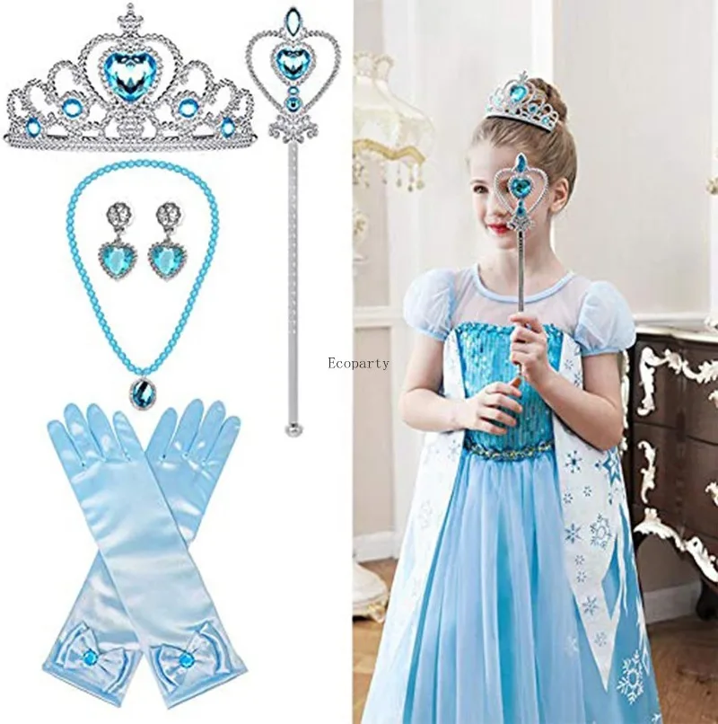 Meninas elsa neve rainha cosplay princesa vestir-se acessórios luvas tiara coroa varinha colares apresenta ole jogar prop giftwear