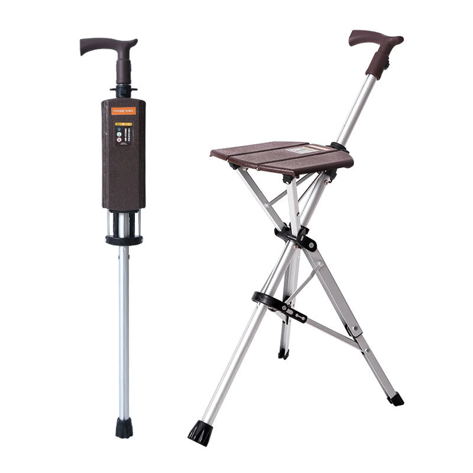 2-in-1 wandelstok met opklapbare zitkruk voor ouderen, draagbaar mobiliteitshulpmiddel met één knop open/dicht - afbeelding 1