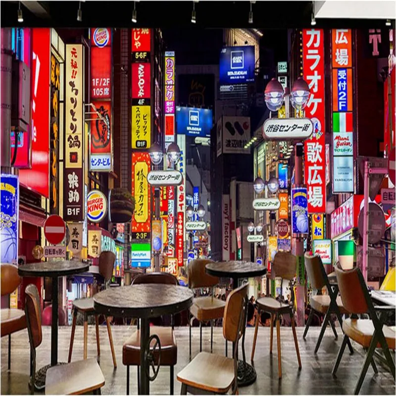 Papel de parede para cidades japonesas, paisagem 3d, vista noturna, para decoração industrial, restaurante, sushi, izakaya