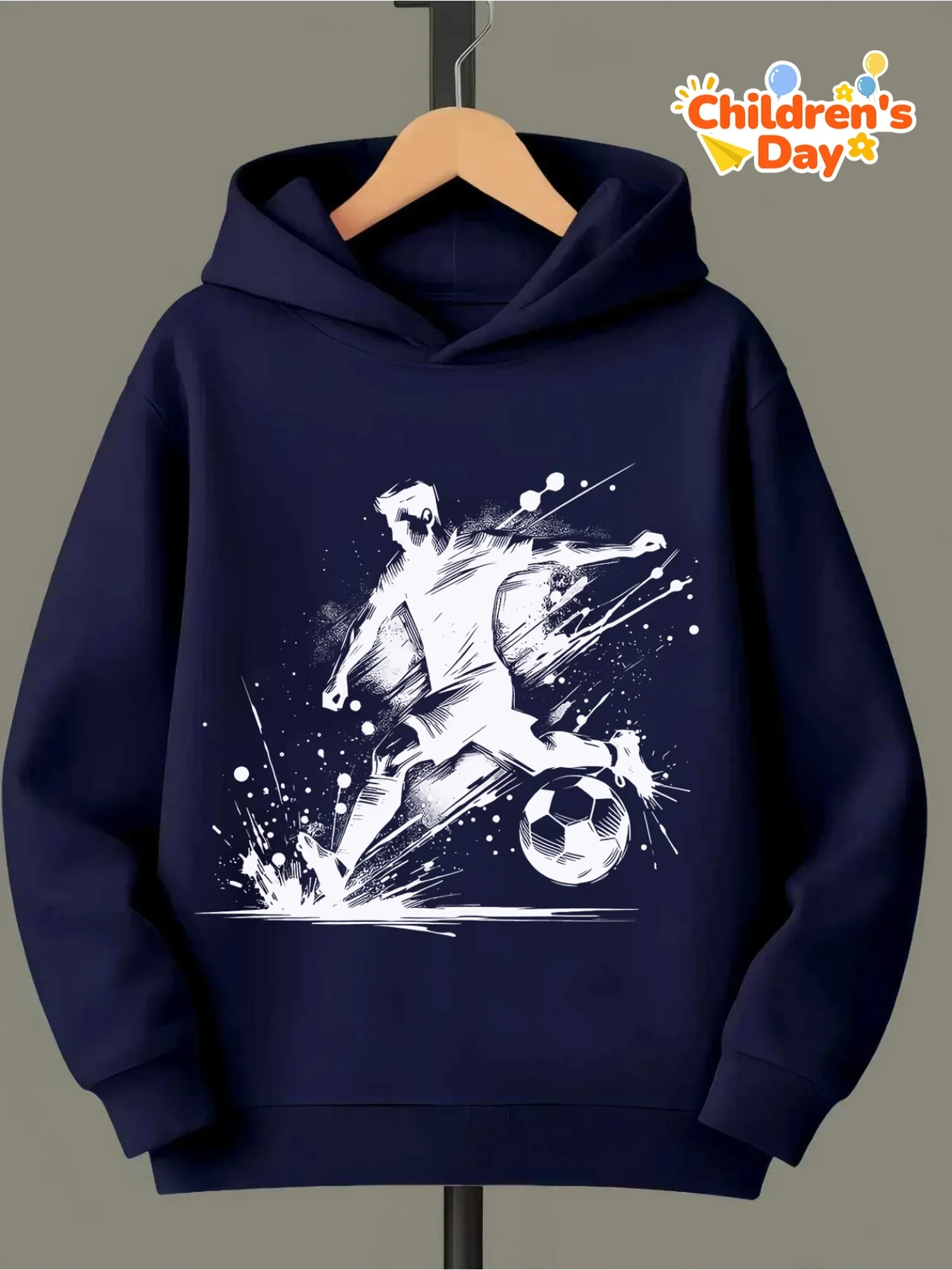 Boys Girls Casual Hoodie Dynamic Football Player Sketch Print Soft Comfortable Fashion Hooded Pullover