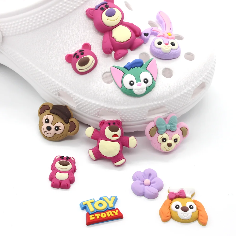 Cute Disney pink bear 1pcs Cartoon Toy Story Shoe Charms clogs Accessories Fit Sandals Decorate kids girls Women X-mas Gifts