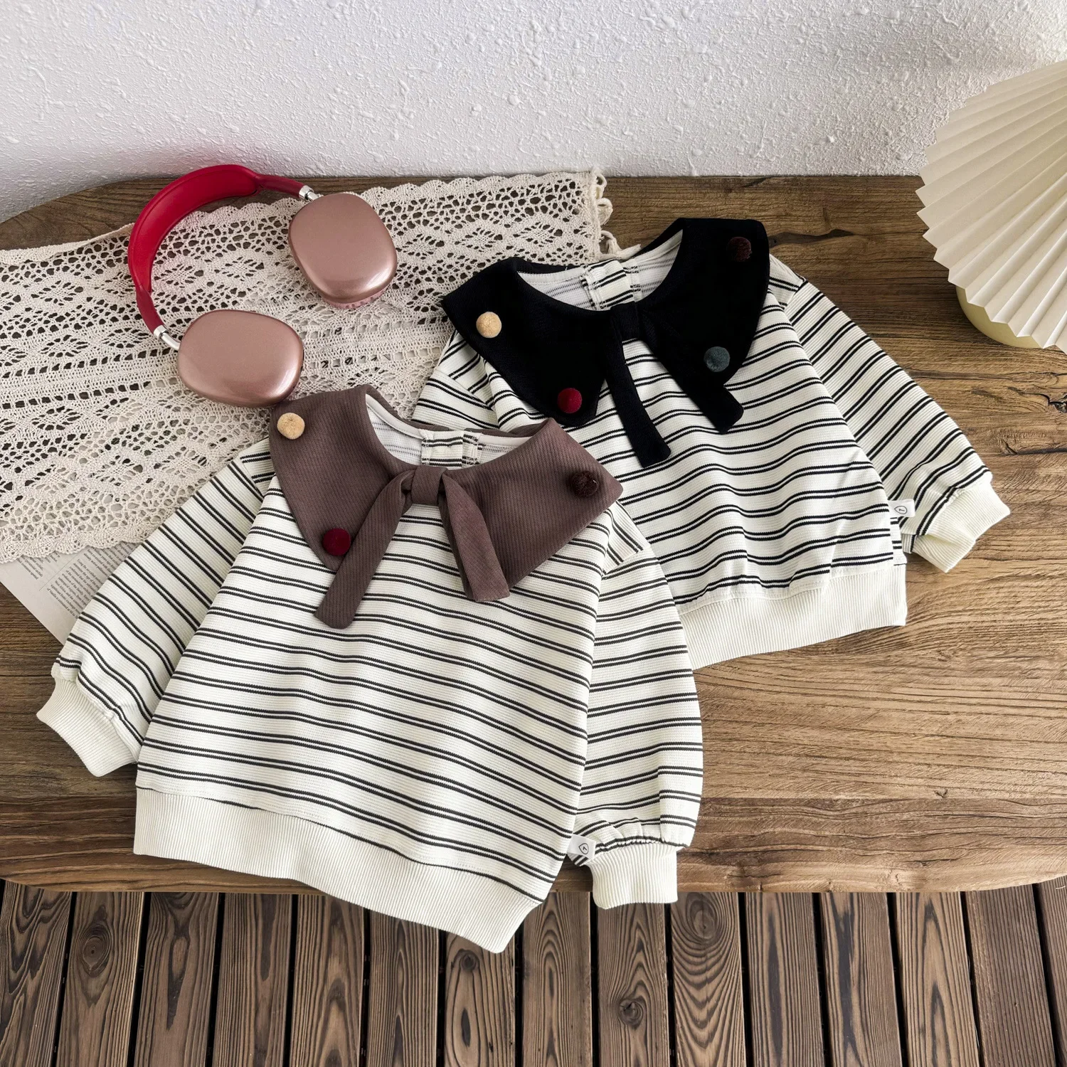 

Baby Girls Sweatshirt Kids Striped Hoodies Toddler Bow-knot Pullover 2024 Spring Autumn Children's Clothing Korean Style