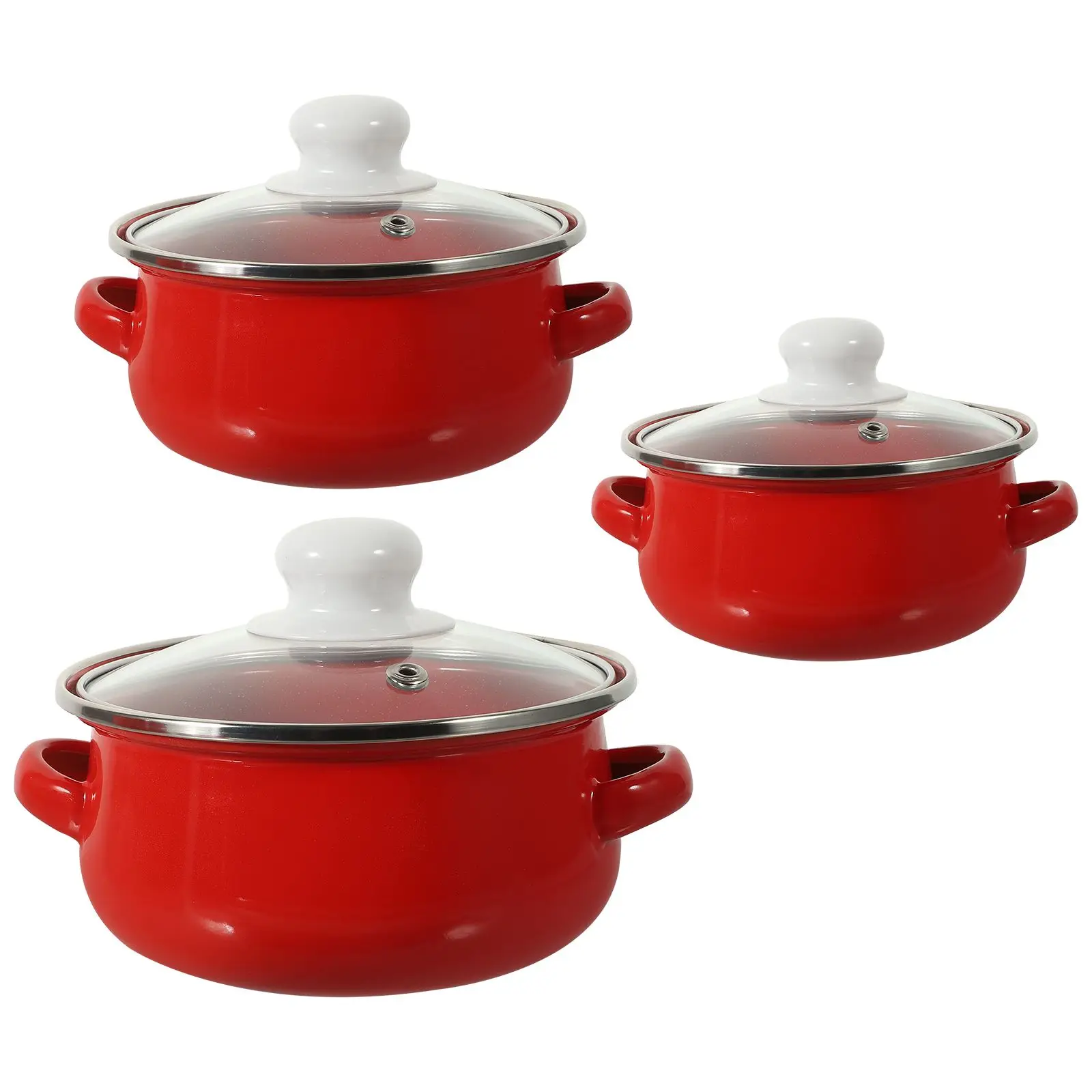 

3 Pcs Mini Soup Pot Set Enamel Cooking Pots Smooth Surface Easy Clean Double Handles Lids Seal Moisture Flavor Suitable Milk