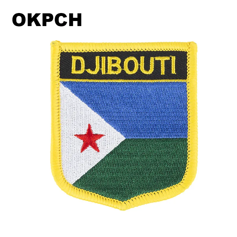 Djibouti Kyrgyzstan Guinea Canada Ghana Cambodia Czech Rep. Cameroon Kenya Latvia Flag Shield Shape Iron on Embroidery Patches